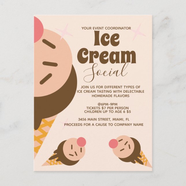 Invitación Social de Volante de Cono de Helado Gro (Anverso)
