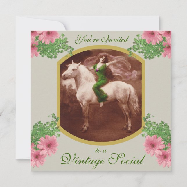 Invitación social vintage con postal romántica (Anverso)