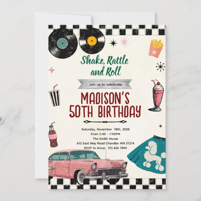 Invitación Sock Hop Retro 50s party invitation (Anverso)