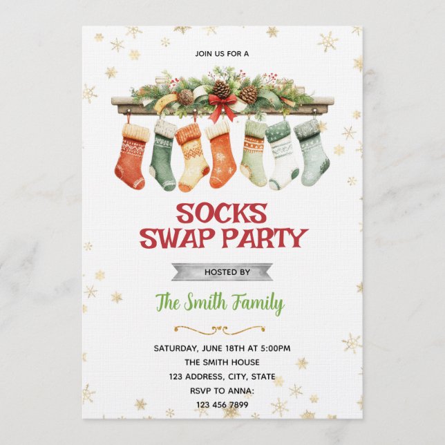 Invitación Sock Swap Christmas Party Invitation (Anverso)