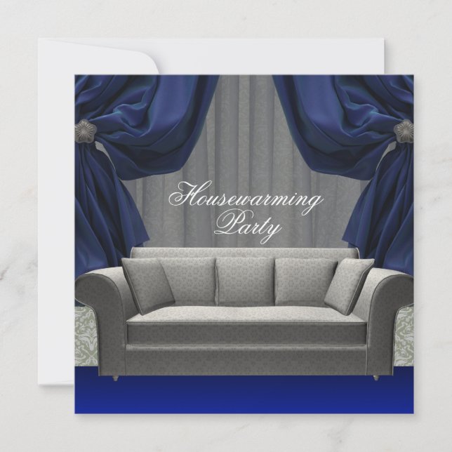 Invitación Sofá de damasco Cortinas elegantes Fiesta de inaug (Anverso)