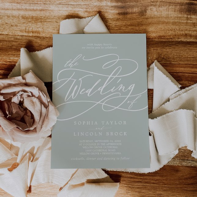 Invitación SófIA Sage Gray Clásico Moderno Boda elegante (SOPHIA Sage Gray Modern Classic Elegant Wedding Invitation)