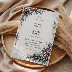 Invitación Sofisticación Invernal de Bayas de Hoja Perenne He