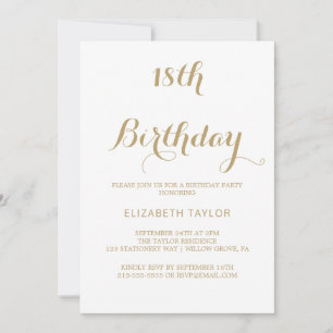 Invitación Sofisticada caligrafía de oro 18 cumpleaños