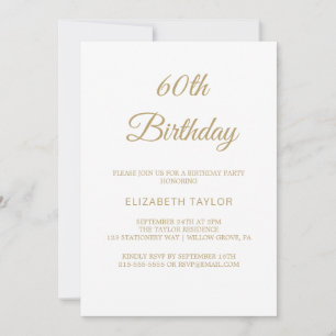 Invitación Sofisticada Caligrafía en Oro Cumpleaños 60 