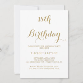 Invitación Sofisticada Caligrafía en Oro para Cumpleaños 18 
