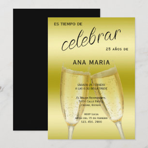 Invitación Sofisticada Cumpleaños Femenino Español en Oro