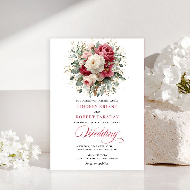 Invitación Sofisticada de Blush Blanco con Vegetac (Sophisticated Bohemian Blush White Greenery Invitation)