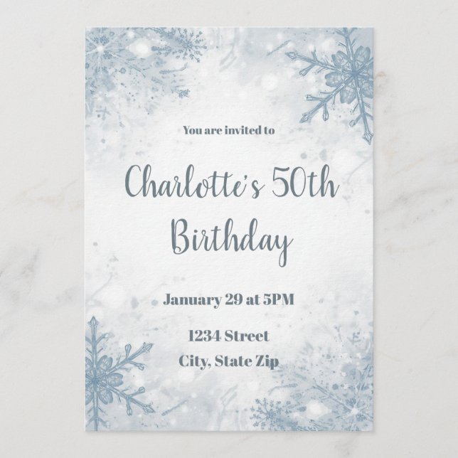 Invitación sofisticada de cumpleaños 50 de inviern (Anverso)