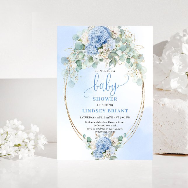 Invitación sofisticada de shower de bebé con flore (Sophisticated Blue Floral Baby Shower Invitation)