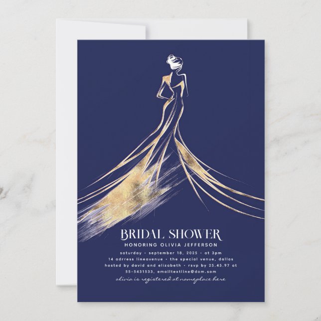 Invitación Sofisticada Ducha Bridal Azul de la Marina Elegant (Anverso)