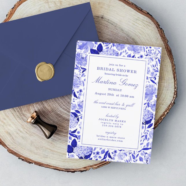 Invitación Sofisticada Ducha Real Floral Azul Bridal (Subido por el creador)