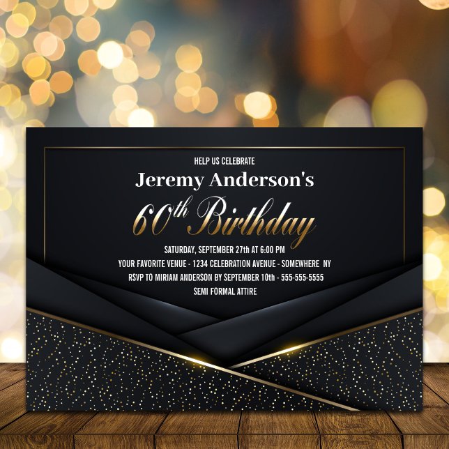 Invitación Sofisticada Fiesta de Cumpleaños 60 del Oro Negro (Subido por el creador)