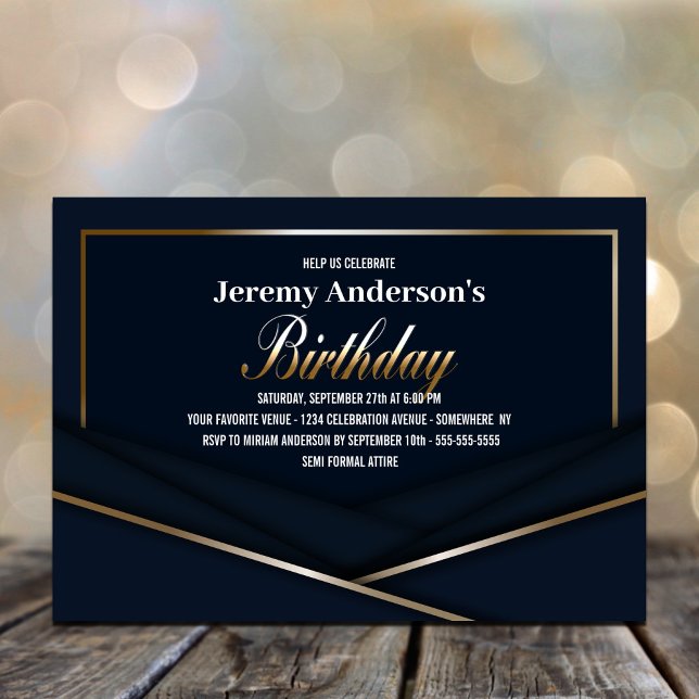 Invitación Sofisticada fiesta de cumpleaños del oro azul (Subido por el creador)
