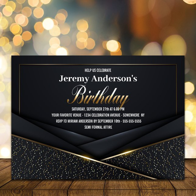 Invitación Sofisticada fiesta de cumpleaños del oro negro (Subido por el creador)