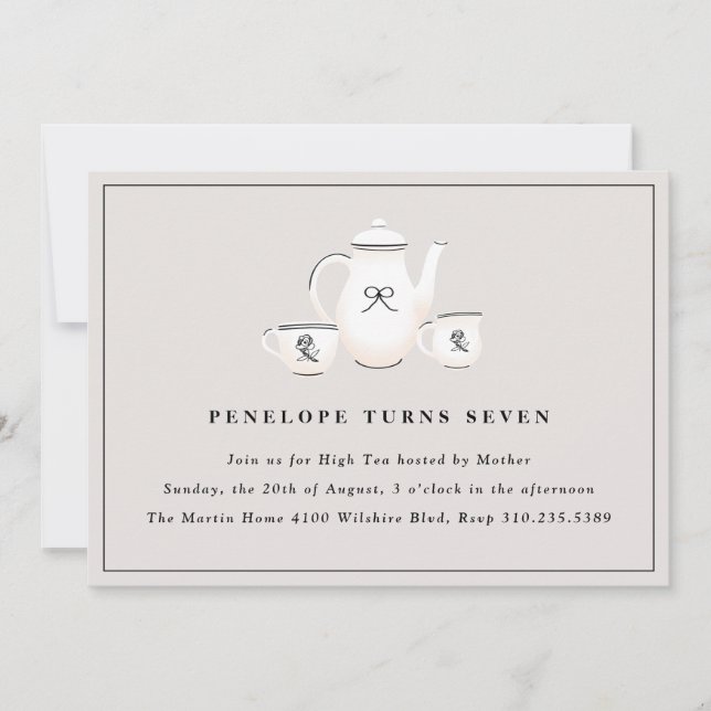Invitación Sofisticada fiesta de cumpleaños del Té para Chica (Anverso)