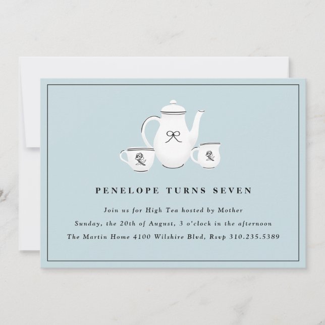 Invitación Sofisticada fiesta de cumpleaños del Té para Chica (Anverso)