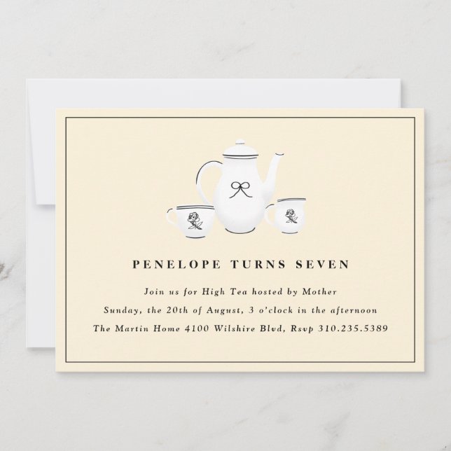 Invitación Sofisticada fiesta de cumpleaños del Té para Chica (Anverso)