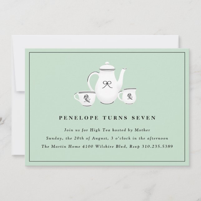 Invitación Sofisticada fiesta de cumpleaños del Té para Chica (Anverso)