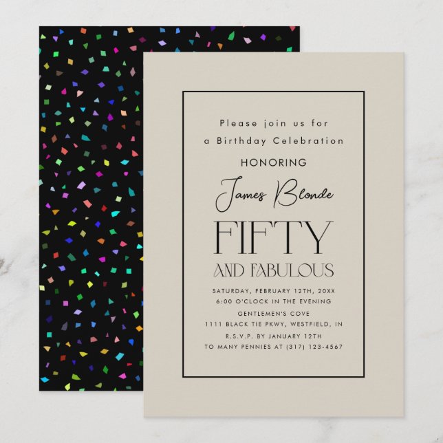 Invitación Sofisticada fiesta de cumpleaños número 50 de caba (Anverso / Reverso)