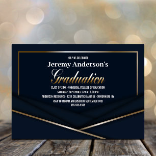 Invitación Sofisticada fiesta de graduación de oro azul