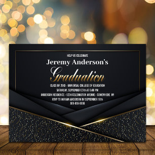 Invitación Sofisticada fiesta de graduación de oro negro