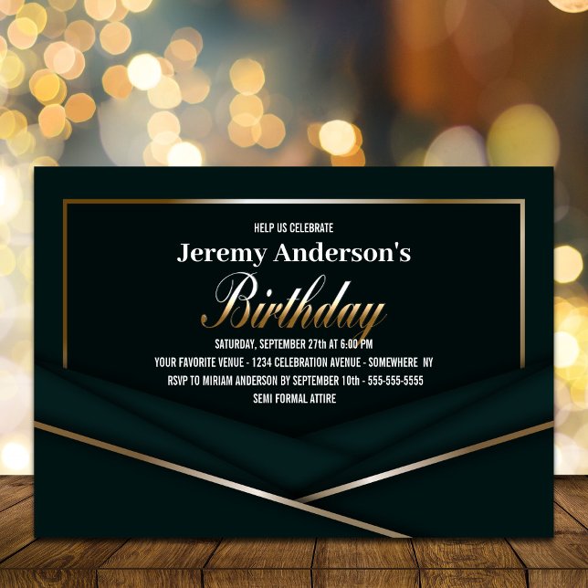 Invitación Sofisticada Fiesta Verde de Cumpleaños del Oro (Subido por el creador)