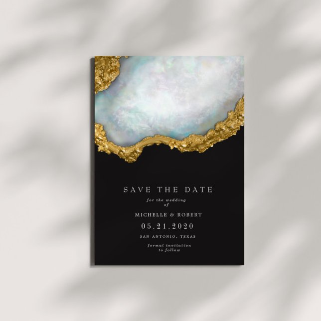 Invitación Sofisticada Foto De Pearl Agate Save The Date (Subido por el creador)