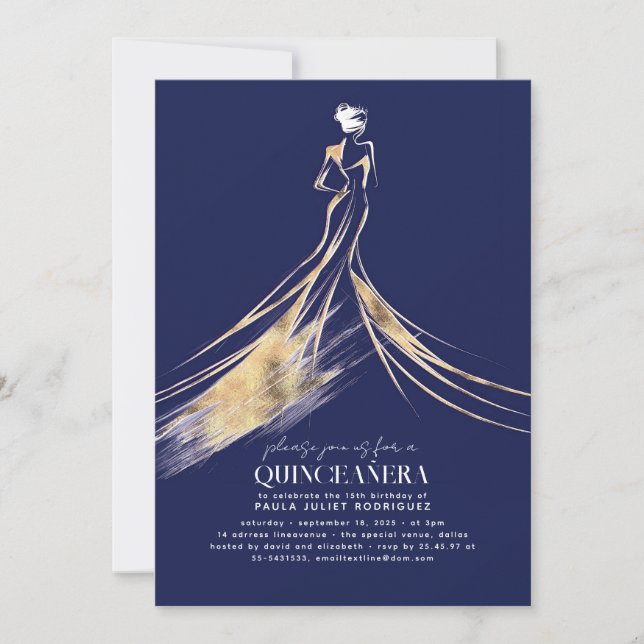 Invitación Sofisticada Marina Azul QUINCEAÑERA (Anverso)