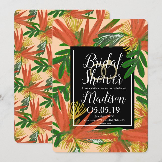 Invitación Sofisticada Novia Tropical Ave del Paraíso (Anverso / Reverso)