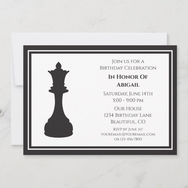 Invitación Sofisticada pieza de ajedrez en blanco y negro Cum (Anverso)