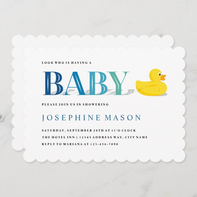 Invitación Sofisticado Baby Shower turquesa de pato de caucho (Anverso / Reverso)