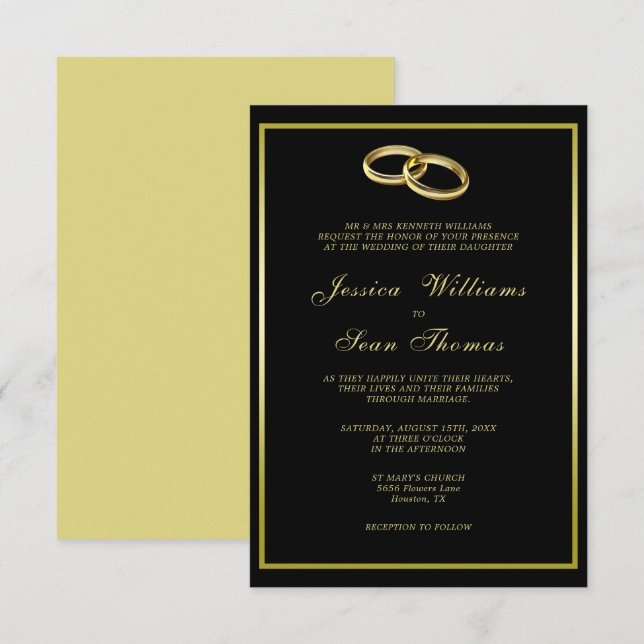 Invitación Sofisticado Boda de Bandas Bodas de oro (Anverso / Reverso)