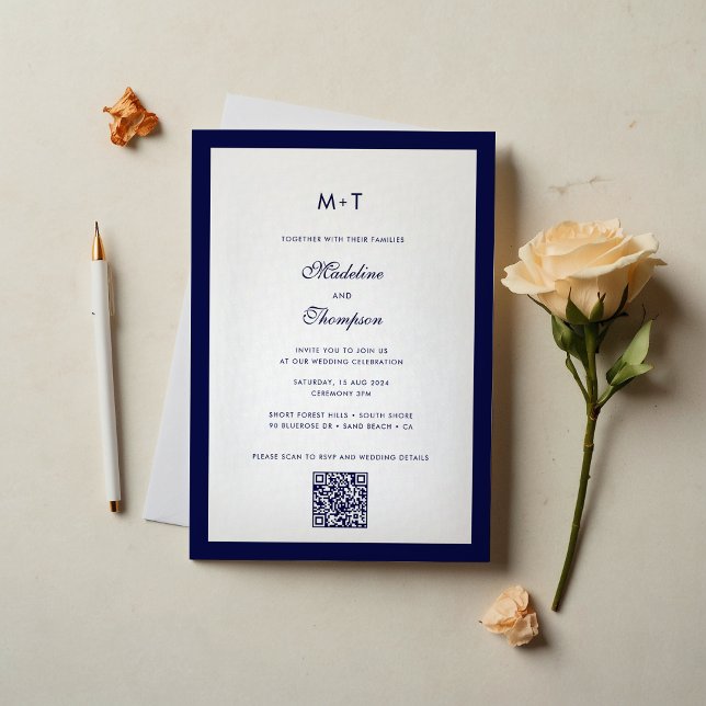 Invitación Sofisticado Boda de código QR azul de la marina mo (Subido por el creador)