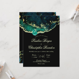 Invitación Sofisticado Boda de oro negro esmeralda