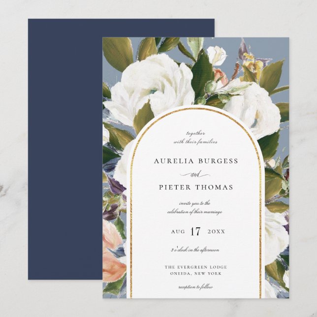Invitación Sofisticado Boda del marco del arco floral botánic (Anverso / Reverso)