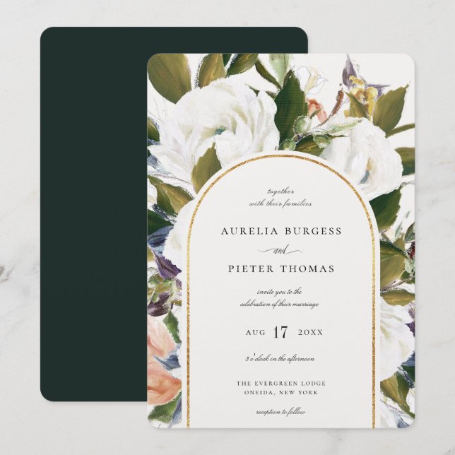 Invitación Sofisticado Boda del marco del arco floral botánic (Anverso / Reverso)