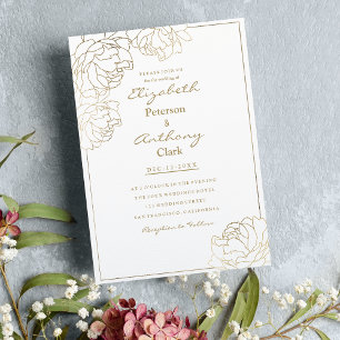 Invitación Sofisticado Boda floral de imitación de oro de imi