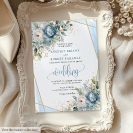 Invitación Sofisticado Boda floral Dusty Blue Gold