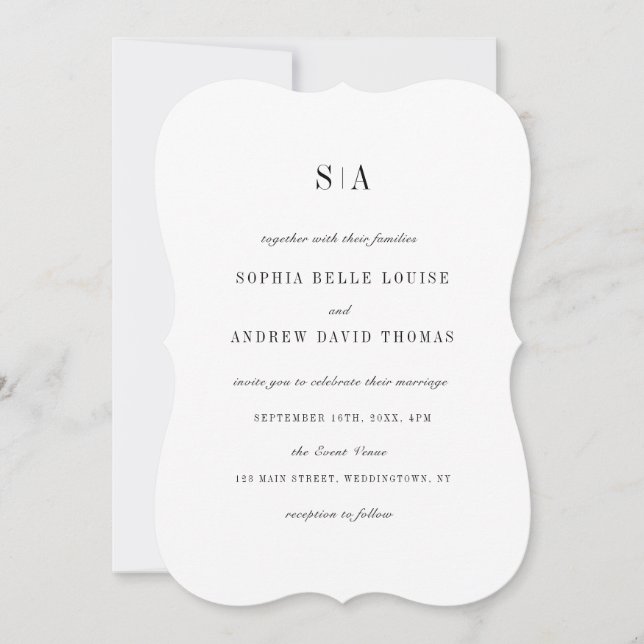 Invitación Sofisticado boda minimalista en monograma (Anverso)