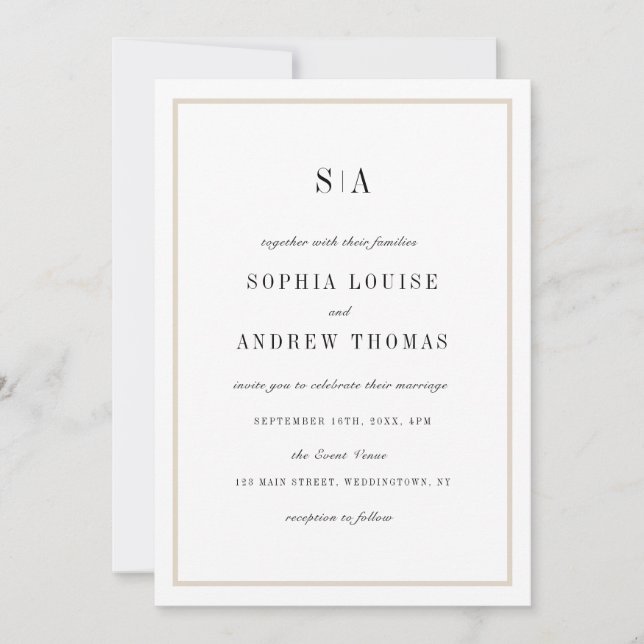 Invitación Sofisticado boda minimalista en monograma (Anverso)