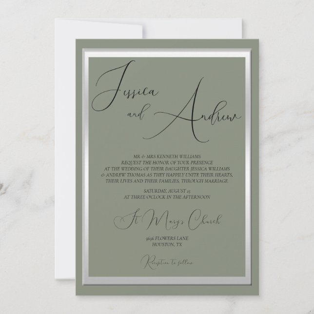 Invitación Sofisticado Boda Sage & Silver (Anverso)