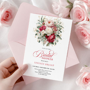 Invitación Sofisticado bohemio rojo blanco floral verde