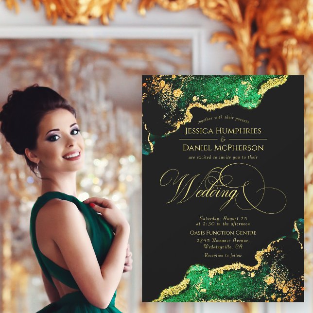 Invitación Sofisticado bronce verde esmeralda (Sophisticated Emerald Green Bronze Invitation)