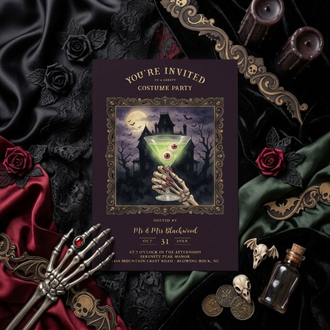 Invitación Sofisticado Cóctel Gótico de Halloween TMF26 (Elegant Funny and Sophisticated Halloween Gothic Cocktail for Costume Party Invitation Cards. )