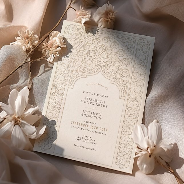 Invitación Sofisticado crema y Boda de encaje blanco (Subido por el creador)