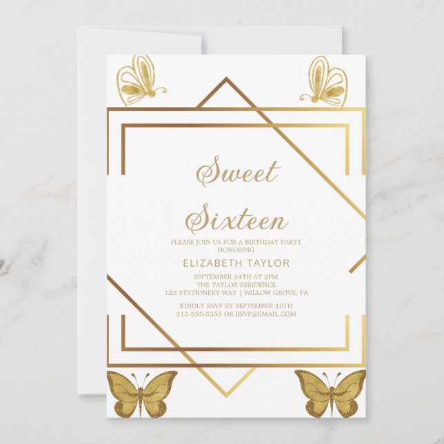 Invitación Sofisticado Cumpleaños Dieciséis con Caligrafía en (Anverso)