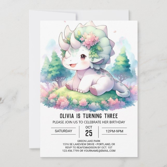 Invitación Sofisticado cumpleaños Dino Delight (Anverso)