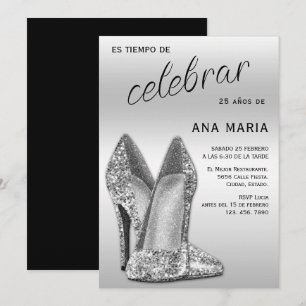 Invitación Sofisticado Cumpleaños Femenino Español Plata