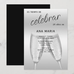 Invitación Sofisticado Cumpleaños Femenino Español Plata